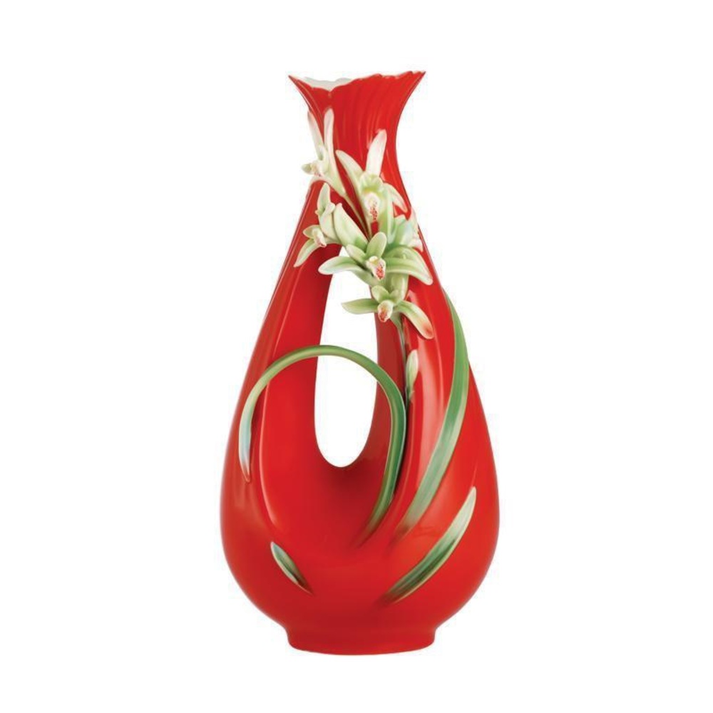 Franz porcelain (brand new in box!) beautiful red vase with flowers. FZ03036